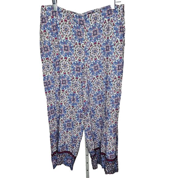 LOFT Linen Blend Printed Wide Leg Ankle Pants Boho Medallion Pattern Medium NWT - Picture 1 of 6